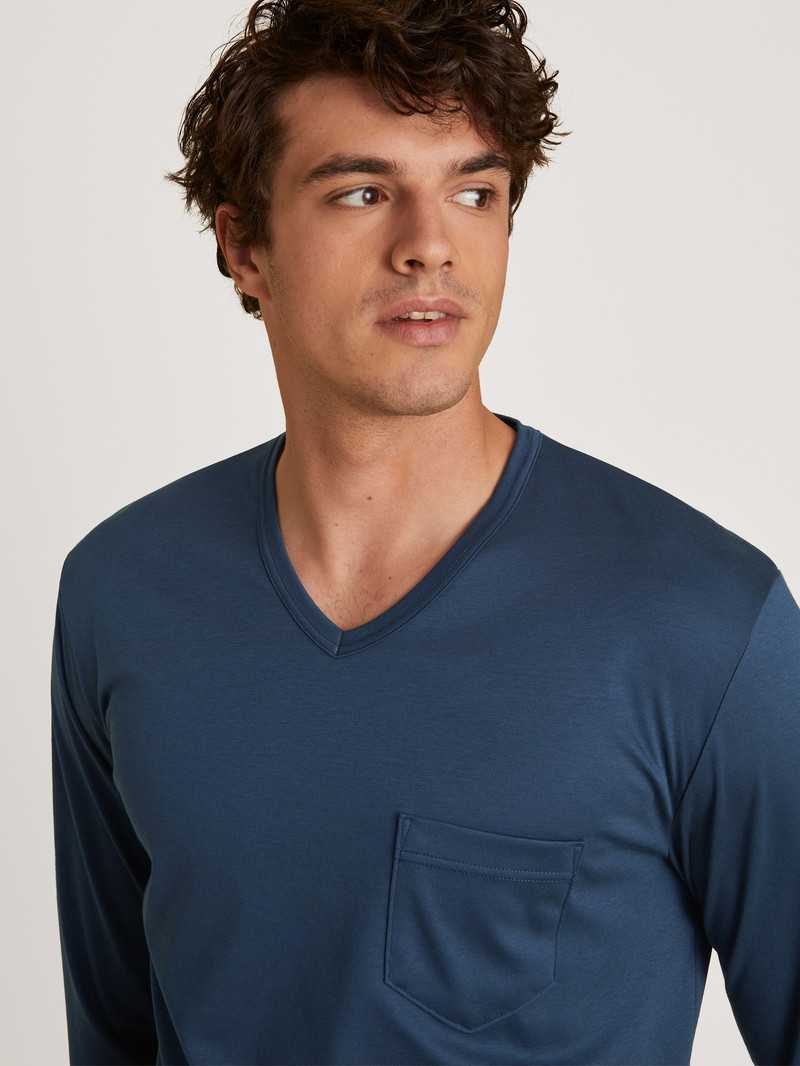 Vêtement De Nuit Calida Relax Choice 2 Pyjama With Cuff Bleu Homme | RRC-0385637