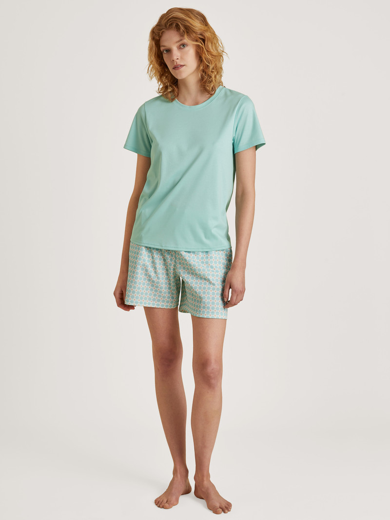 Summer Oufits Calida Favourites Balance Shirt Short Sleeve Bleu Femme | PQZ-8399203