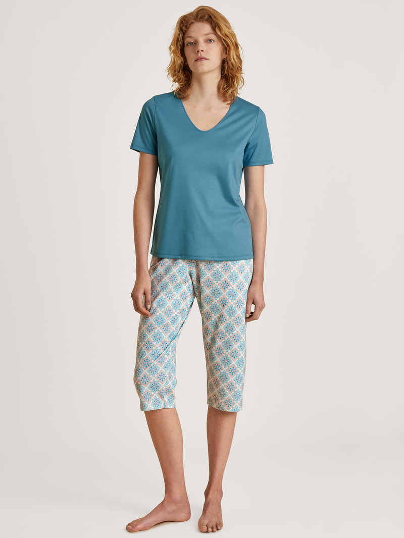 Summer Oufits Calida Favourites Balance V-shirt Bleu Femme | GVV-4879168