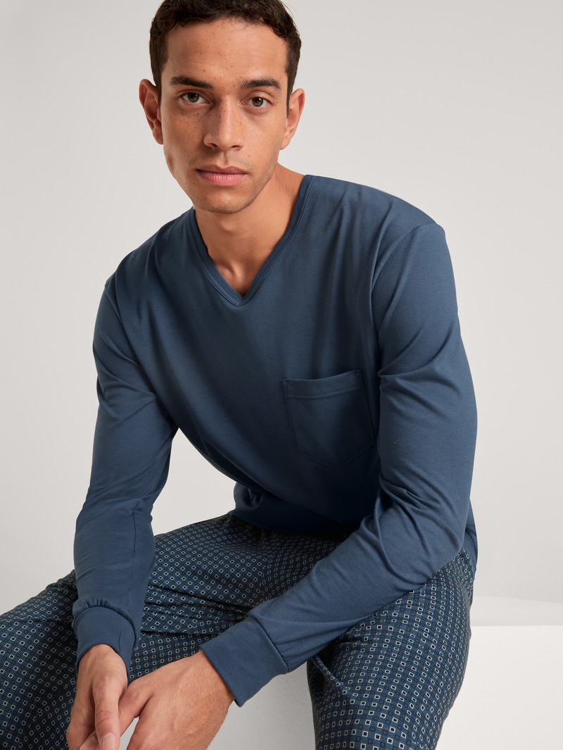 Vêtement De Nuit Calida Relax Imprint 1 Pyjama With Cuff Bleu Homme | AVL-6817776