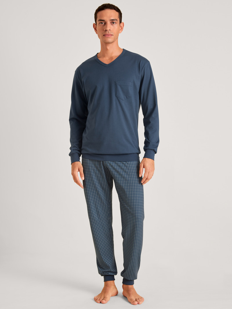 Vêtement De Nuit Calida Relax Imprint 1 Pyjama With Cuff Bleu Homme | AVL-6817776