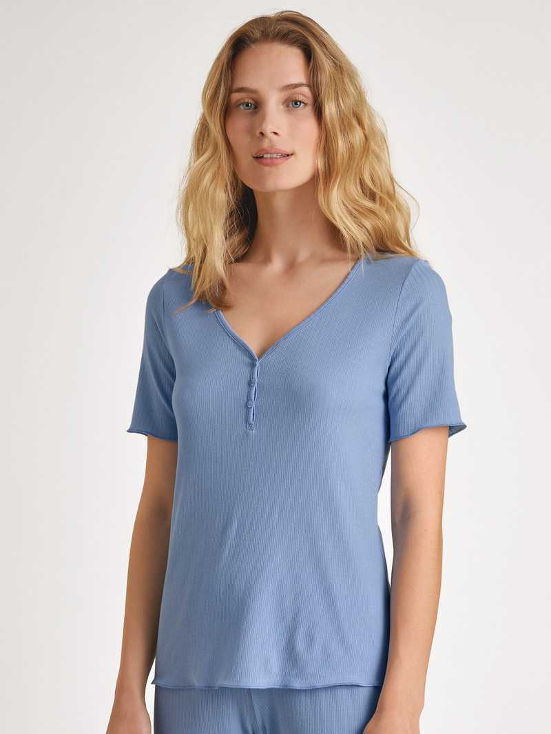 Summer Oufits Calida Favourites Harmony Shirt Short Sleeve Bleu Femme | RAS-4967707