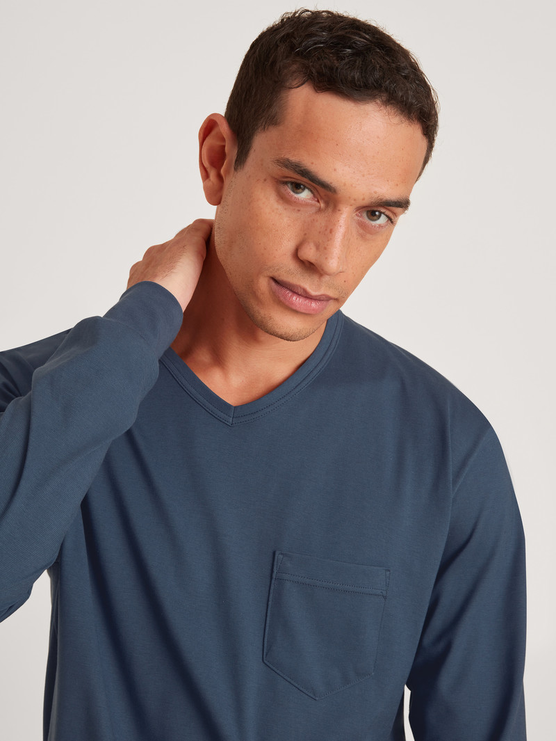 Vêtement De Nuit Calida Relax Imprint 1 Pyjama With Cuff Bleu Homme | AVL-6817776