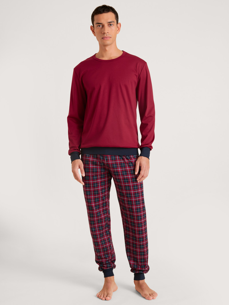 Vêtement De Nuit Calida Family & Friends Pyjama With Cuff Rouge Homme | YXS-0181659