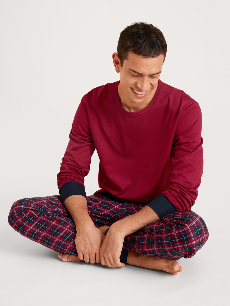 Vêtement De Nuit Calida Family & Friends Pyjama With Cuff Rouge Homme | YXS-0181659