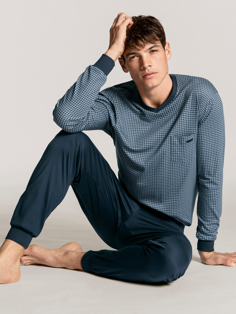 Vêtement De Nuit Calida Relax Choice Pyjama With Cuff Indigo Homme | RJM-5146985