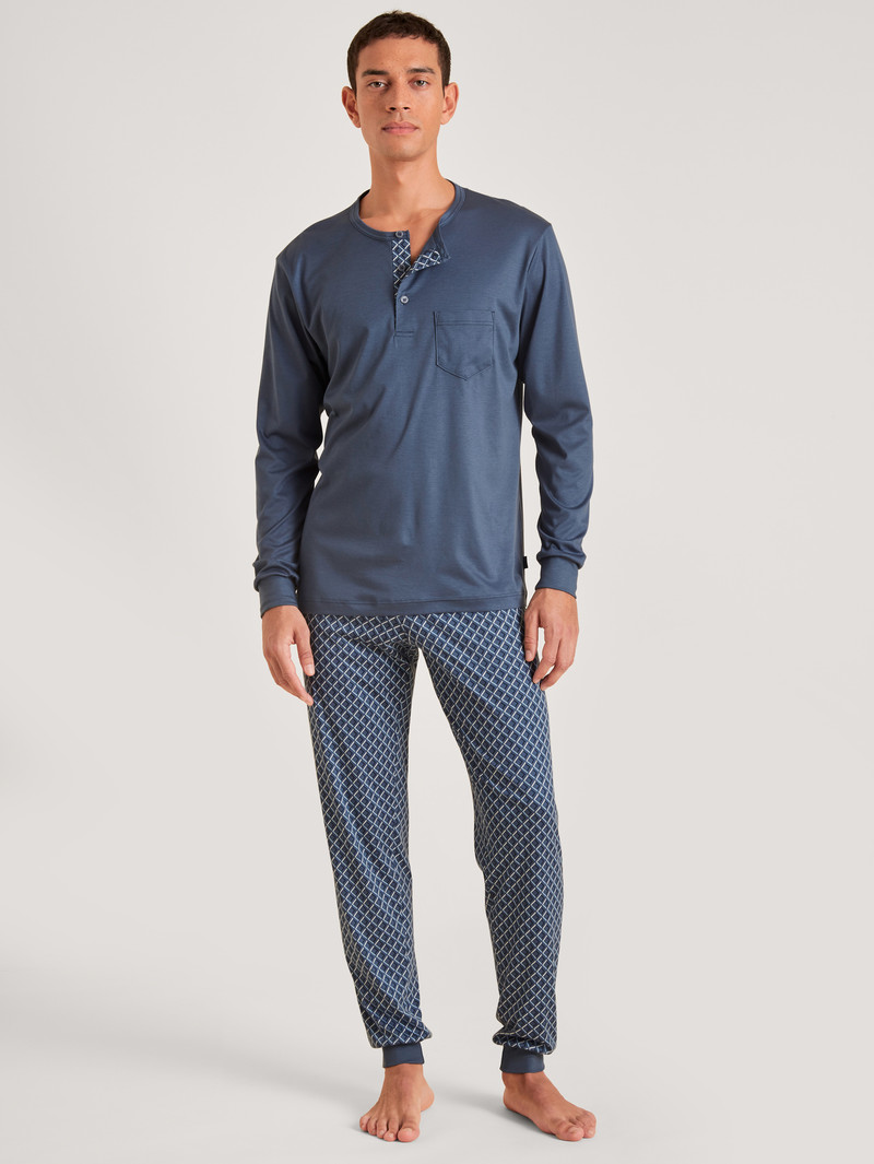 Vêtement De Nuit Calida Relax Superlight Pyjama With Cuff Indigo Homme | ECM-4844211