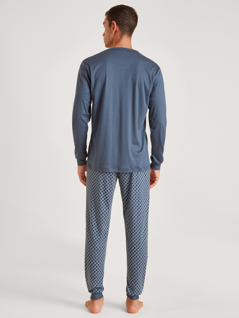 Vêtement De Nuit Calida Relax Superlight Pyjama With Cuff Indigo Homme | ECM-4844211