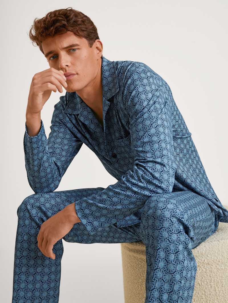 Vêtement De Nuit Calida Relax Streamline 2 Pyjama Buttoned Bleu Homme | DXX-6148351