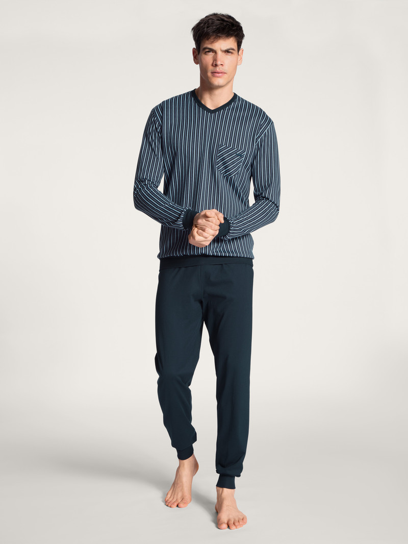 Vêtement De Nuit Calida Relax Imprint Pyjama With Cuff Noir Homme | ATY-1648156