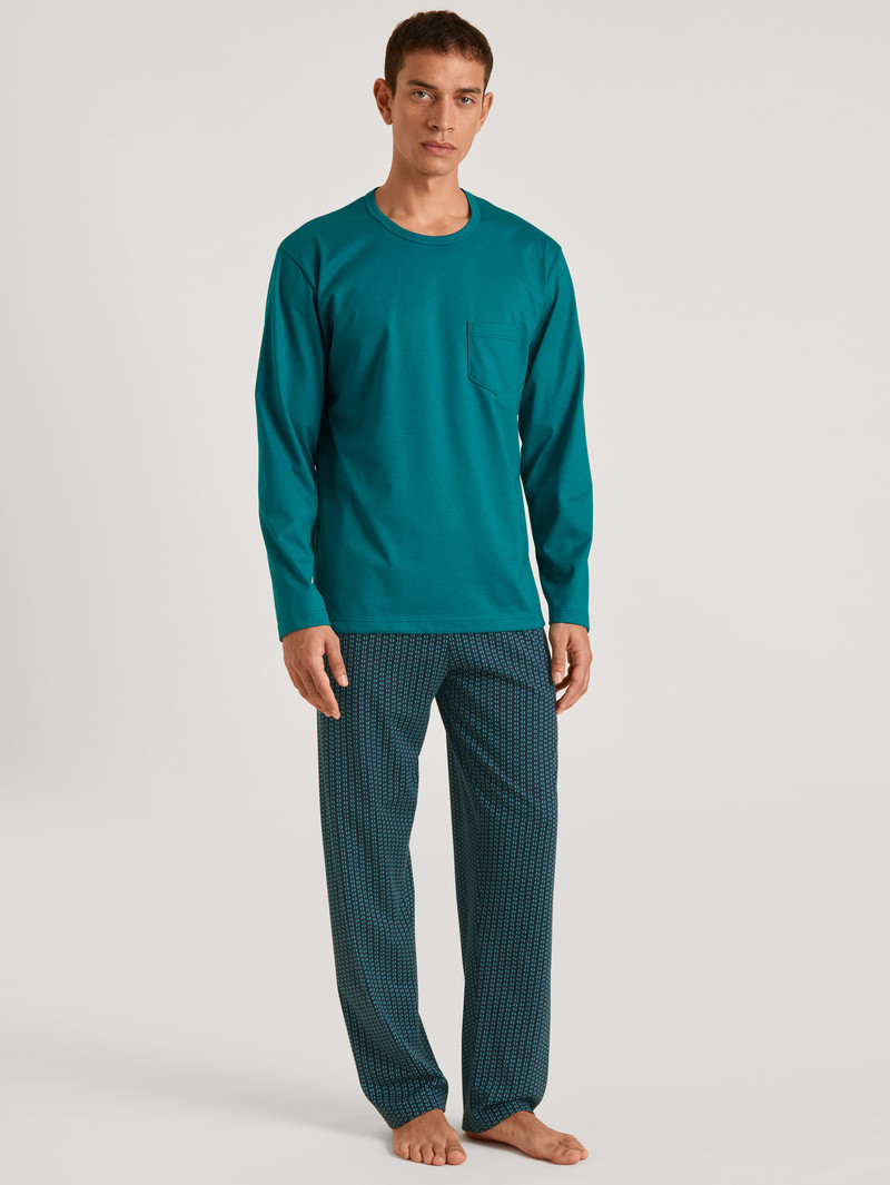 Vêtement De Nuit Calida Relax Imprint 2 Pyjama Noir Vert Homme | TBB-0199225