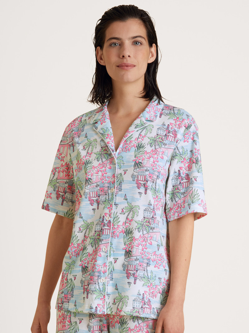 Vêtement De Nuit Calida Amalfi Journey Shirt Short Sleeve, Buttoned Through Blanche Femme | RNM-6490135