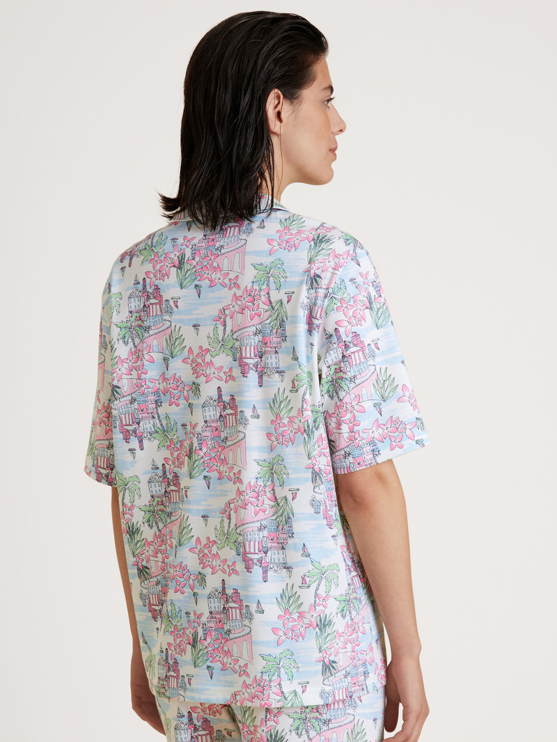 Vêtement De Nuit Calida Amalfi Journey Shirt Short Sleeve, Buttoned Through Blanche Femme | RNM-6490135