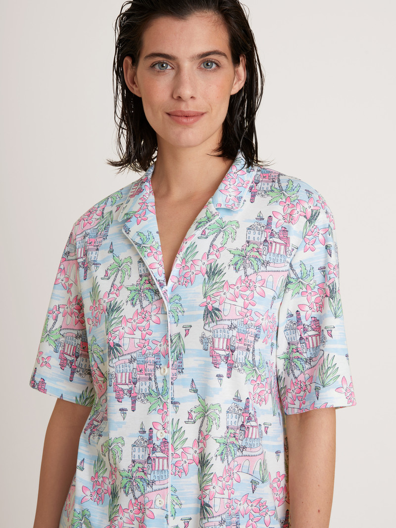 Vêtement De Nuit Calida Amalfi Journey Shirt Short Sleeve, Buttoned Through Blanche Femme | RNM-6490135