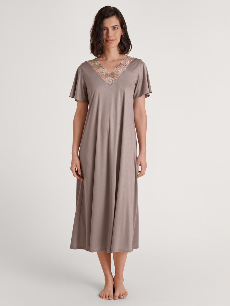 Vêtement De Nuit Calida Glamorous Nights Sleepshirt, Length 120 Cm Etherea Taupe Femme | XPA-6325427