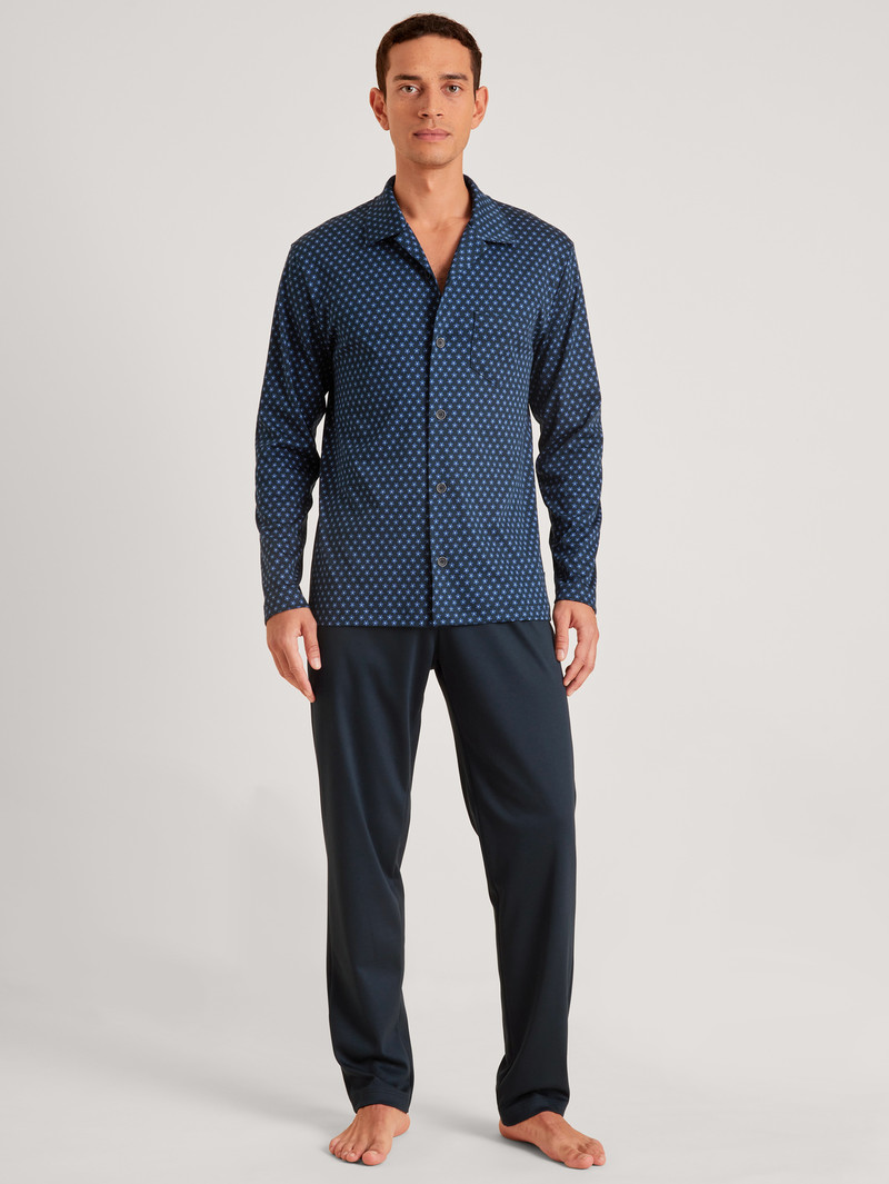 Vêtement De Nuit Calida Relax Swiss Edition Pyjama Buttoned Bleu Homme | KRF-4297985