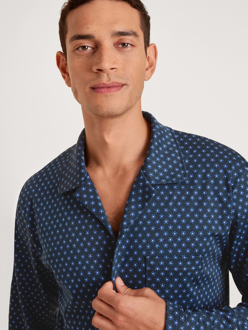 Vêtement De Nuit Calida Relax Swiss Edition Pyjama Buttoned Bleu Homme | KRF-4297985