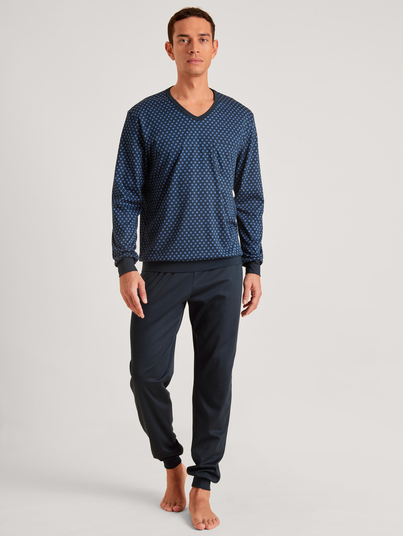 Vêtement De Nuit Calida Relax Swiss Edition Pyjama With Cuff Bleu Homme | UVF-3003633