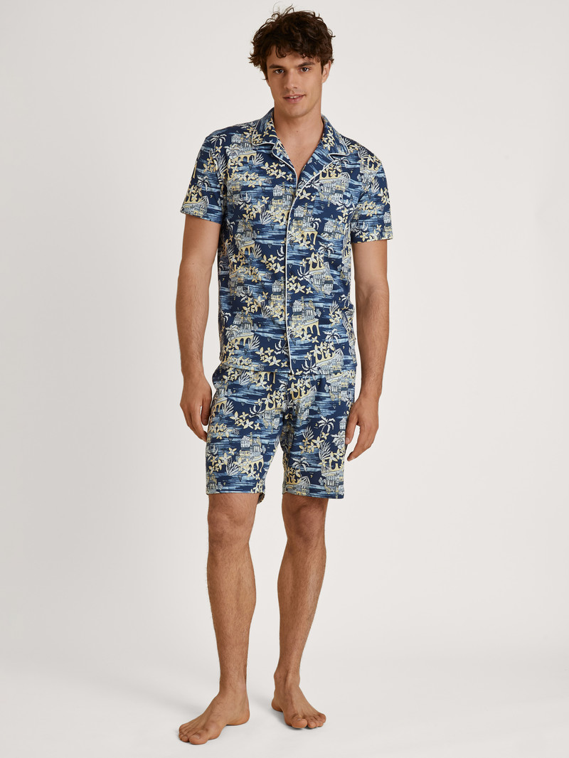 Summer Outfits Calida Amalfi Journey Short Pyjama Bleu Homme | NUT-0571081