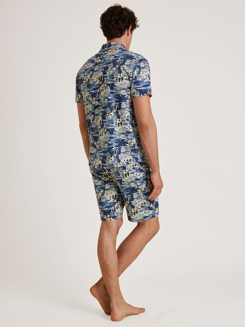 Summer Outfits Calida Amalfi Journey Short Pyjama Bleu Homme | NUT-0571081