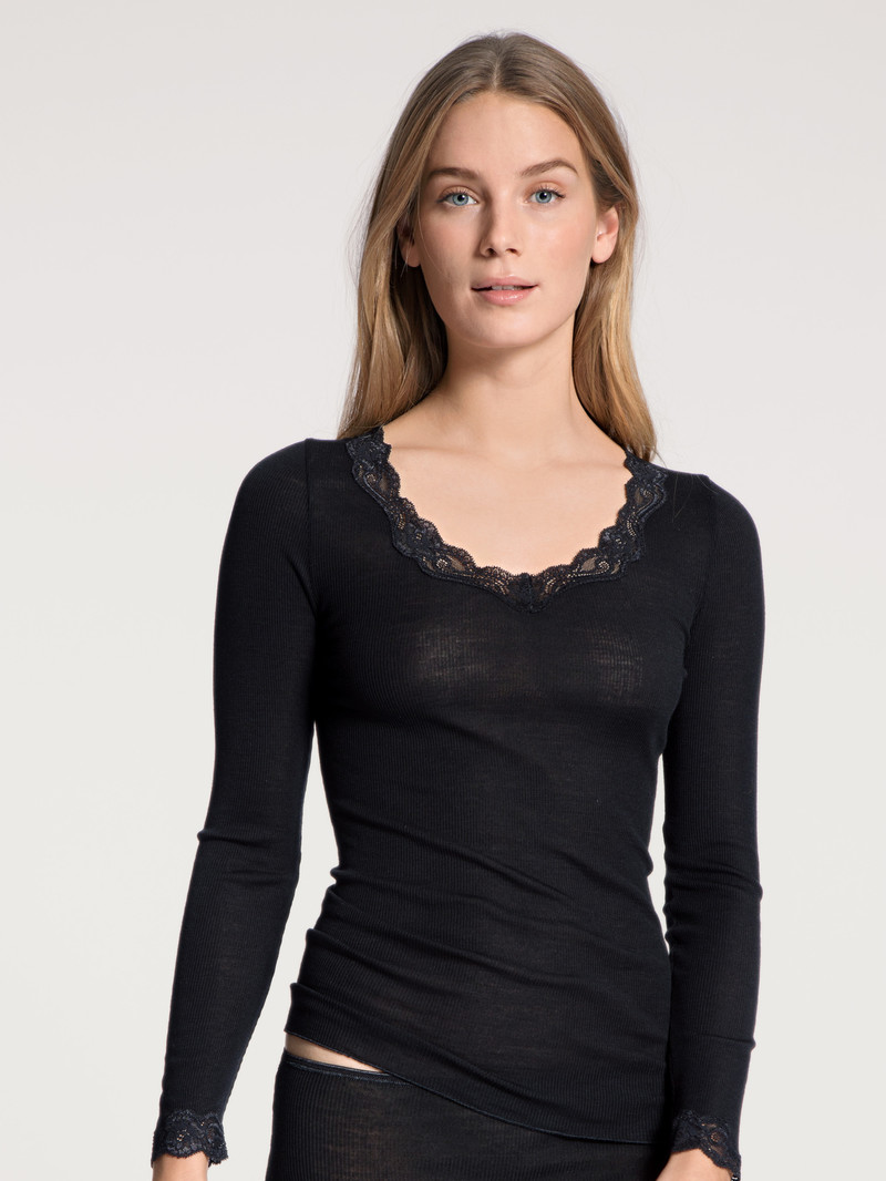 Sous Vêtement Calida Richesse Lace Shirt Long Sleeve Ws Schwarz Femme | CVT-3748802