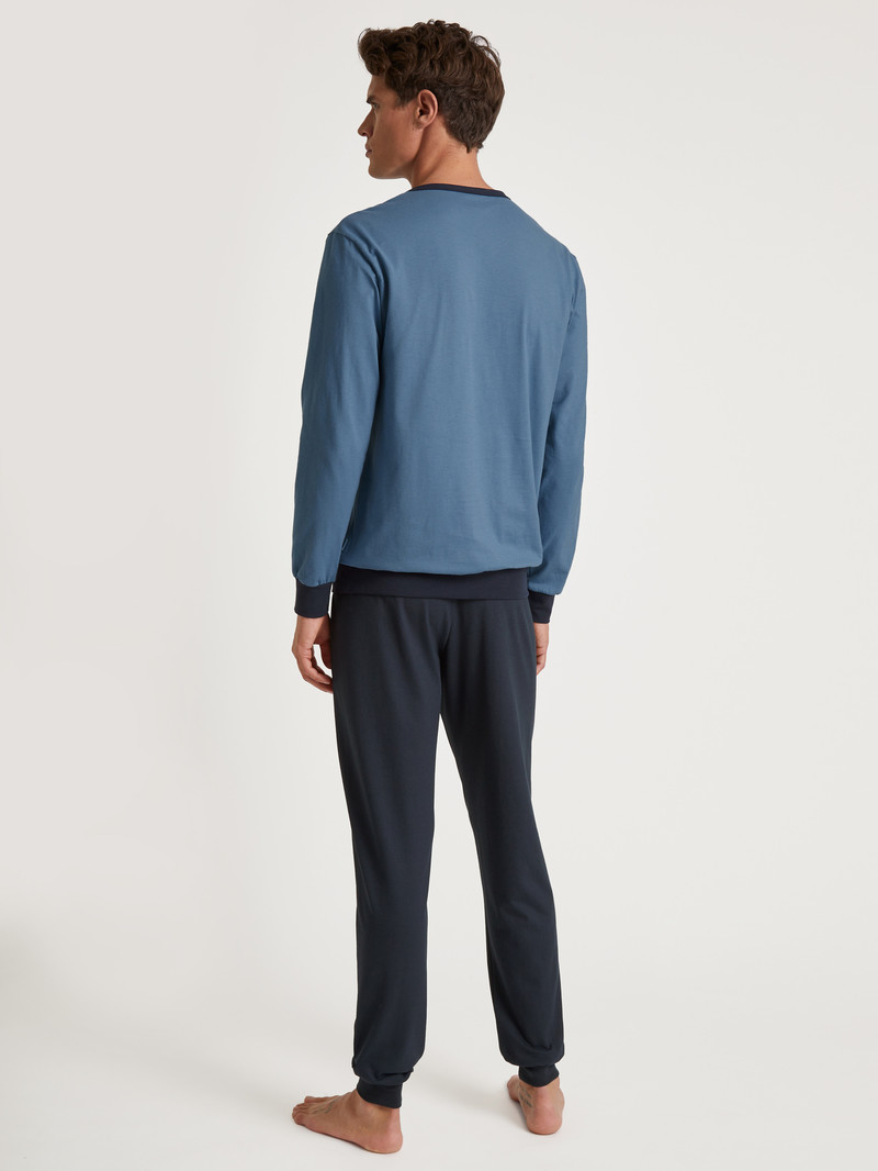 Vêtement De Nuit Calida Relax Essentials Pyjama With Cuff Bleu Homme | JPR-8166695