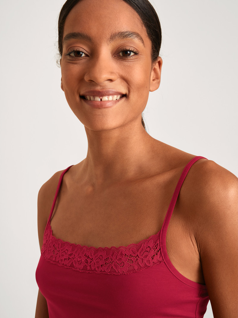 Sous Vêtement Calida Natural Comfort Lace Spaghetti Top Rouge Femme | EGR-0819665