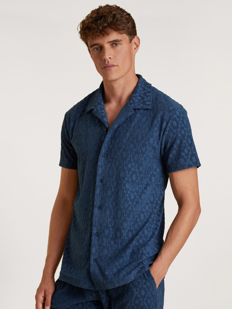 Summer Outfits Calida Rmx Lounge Holiday Short Shirt With Button Facing Bleu Homme | GKF-2062236