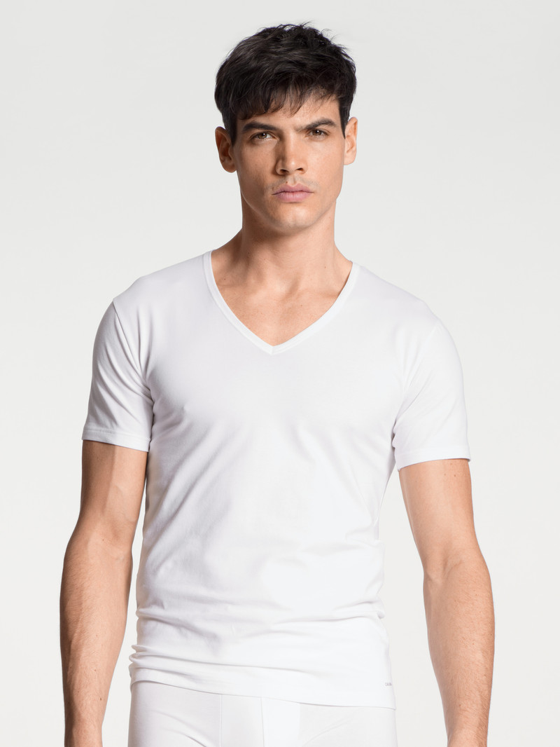 Sous Vêtement Calida Cotton Code V-shirt Weiss Homme | FDS-1587303