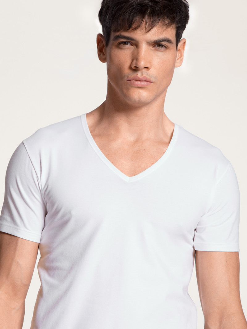 Sous Vêtement Calida Cotton Code V-shirt Weiss Homme | FDS-1587303