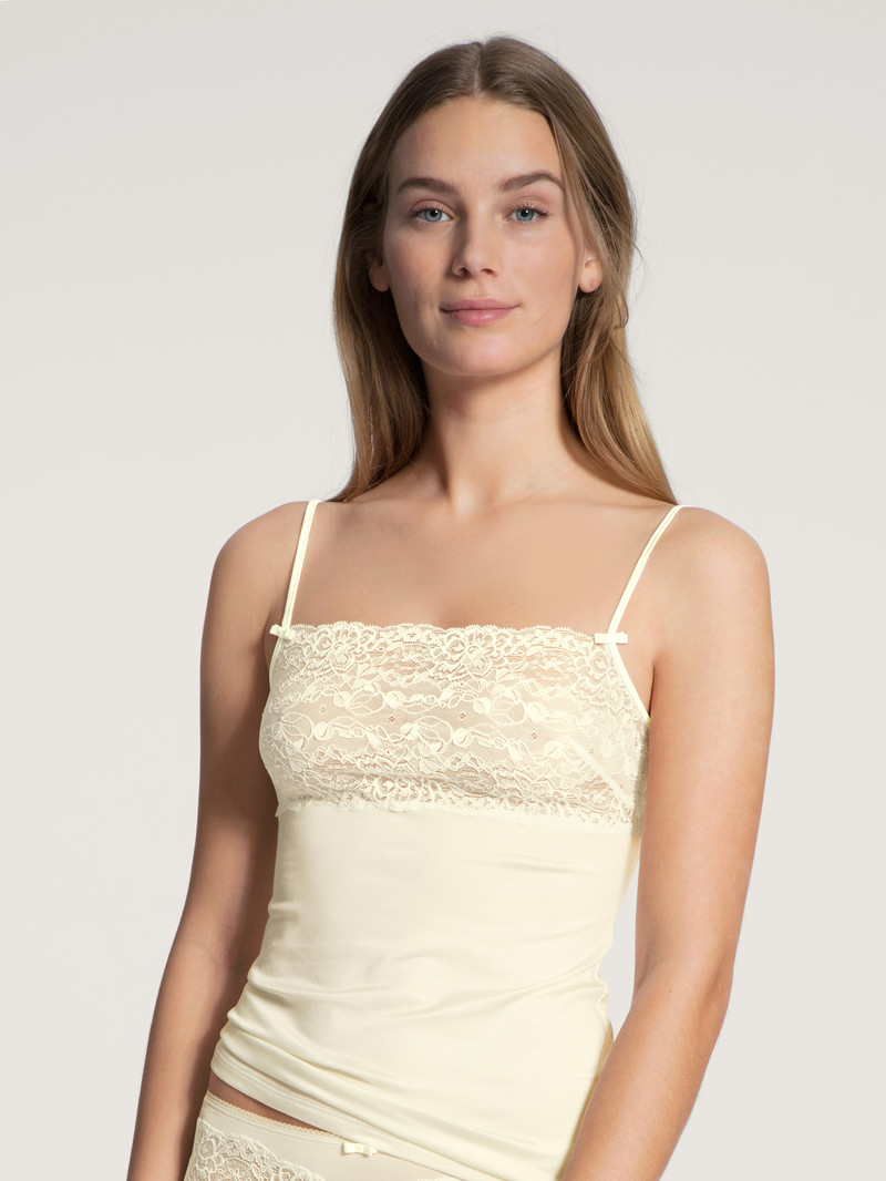 Sous Vêtement Calida Sensual Secrets Spaghetti Strap Top With Lace Alabaster Crème Femme | EVQ-9058252