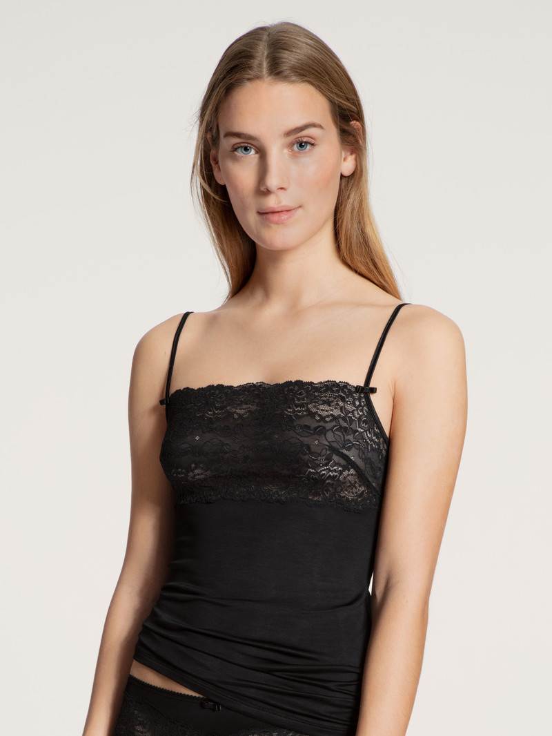 Sous Vêtement Calida Sensual Secrets Spaghetti Strap Top With Lace Schwarz Femme | GNS-4283855