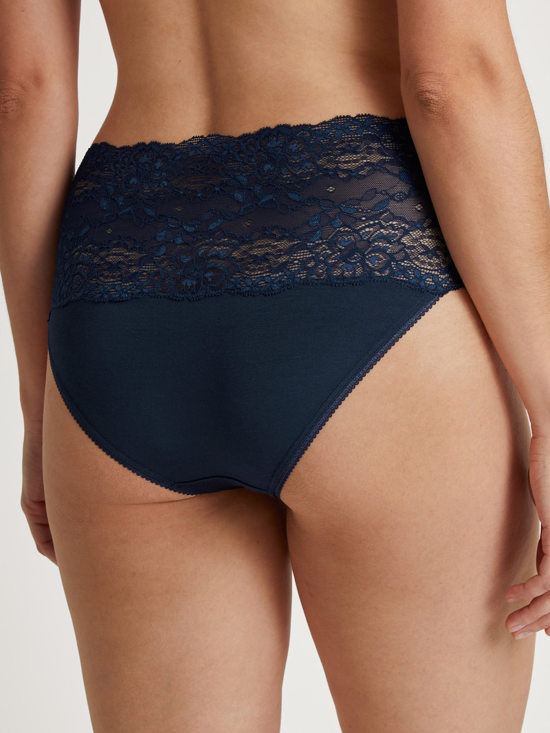 Sous Vêtement Calida Sensual Secrets High-waisted Briefs With Lace Waistband Bleu Femme | YCY-1676772