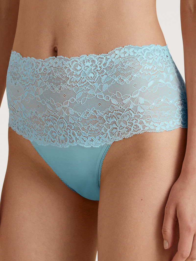 Sous Vêtement Calida Sensual Secrets High-waisted Briefs With Lace Waistband Bleu Femme | ZOK-5462559