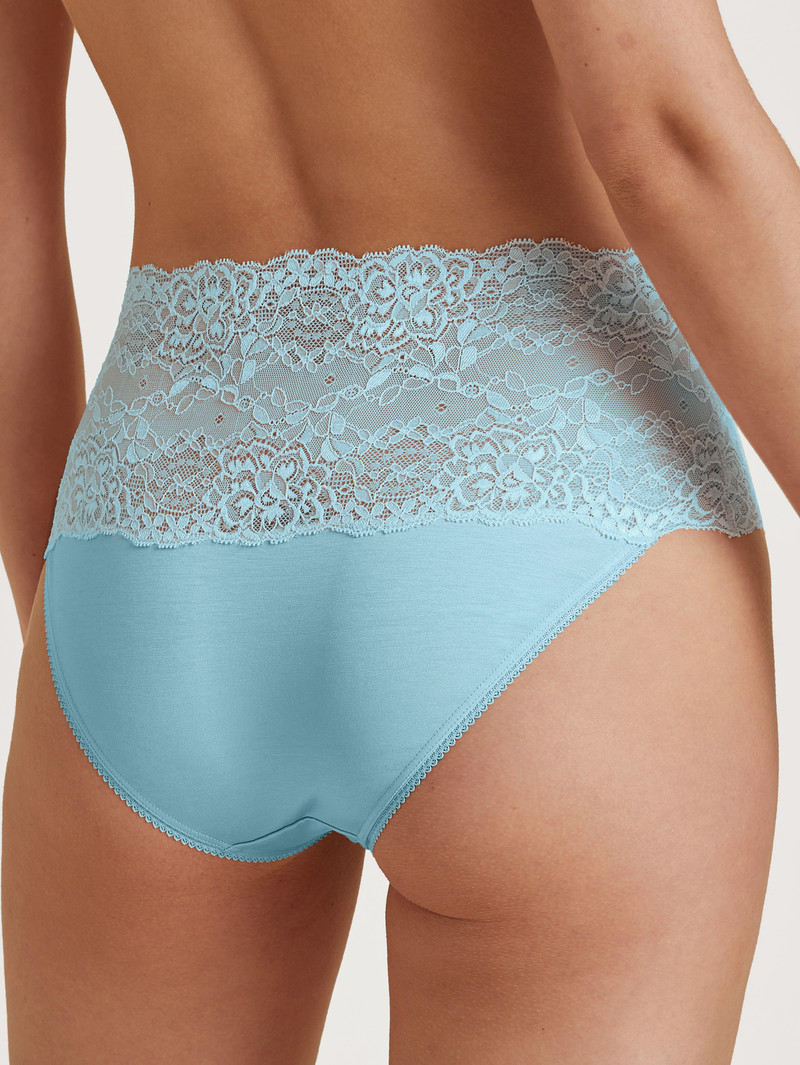 Sous Vêtement Calida Sensual Secrets High-waisted Briefs With Lace Waistband Bleu Femme | ZOK-5462559