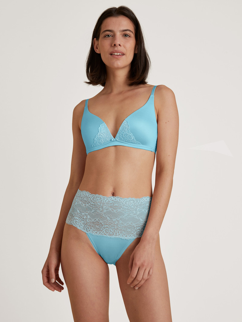 Sous Vêtement Calida Sensual Secrets High-waisted Briefs With Lace Waistband Bleu Femme | ZOK-5462559