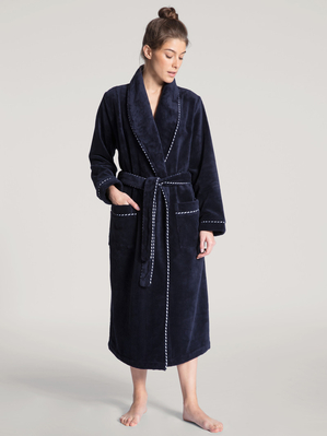 Bathrobes Calida Cosy Shower Bathrobe Noir Bleu Femme | NCT-3148453