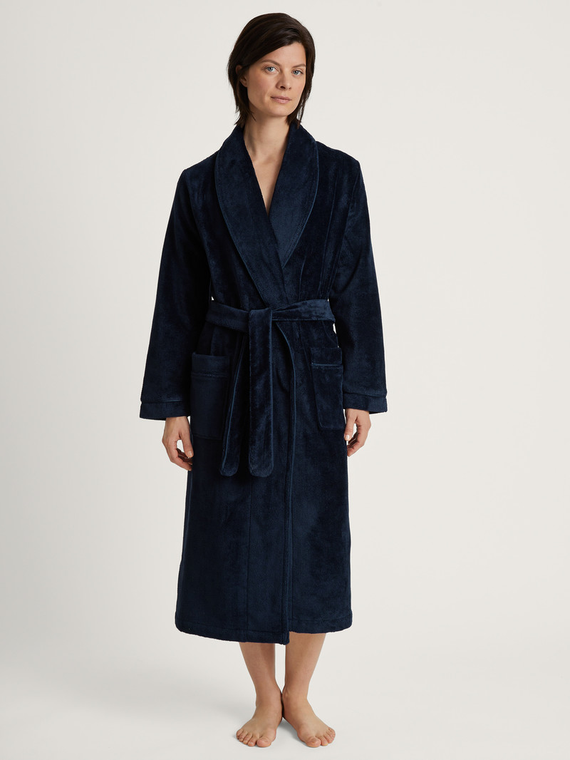 Bathrobes Calida Cosy Shower Bathrobe Noir Bleu Femme | FOR-0799774