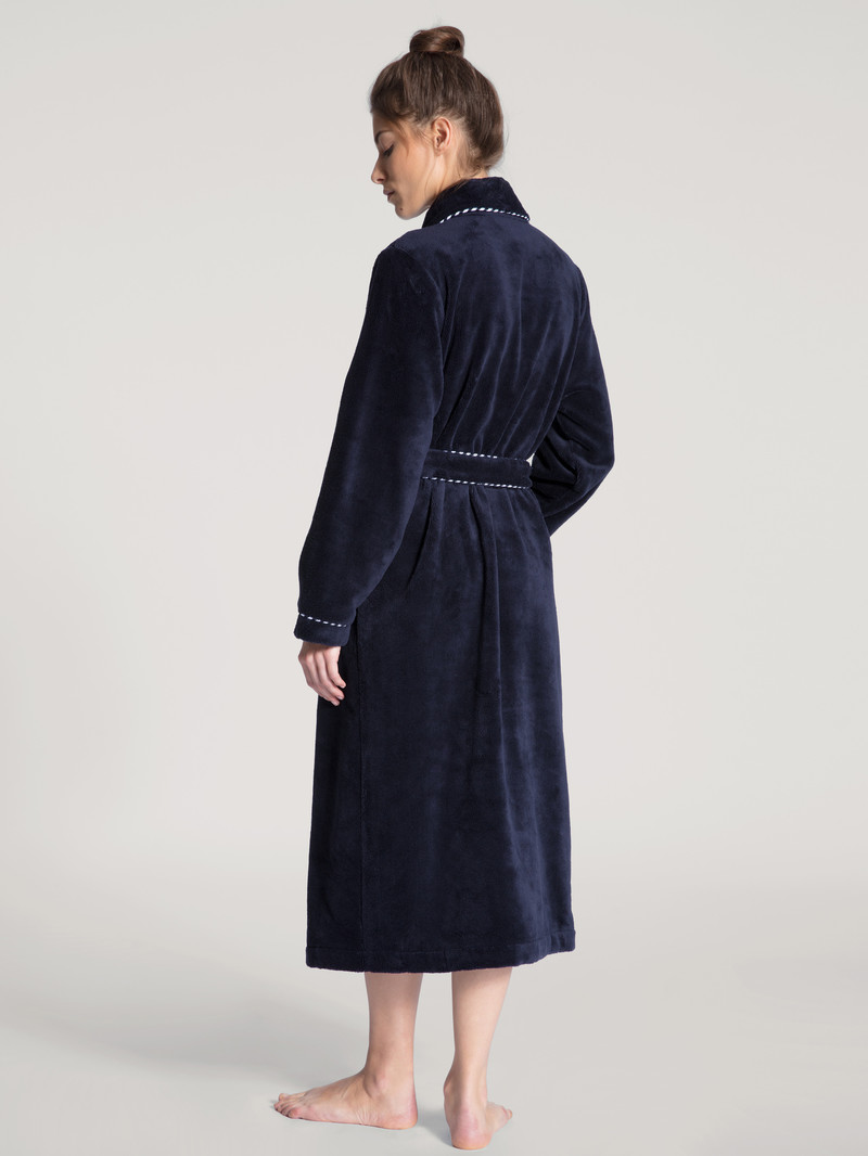 Bathrobes Calida Cosy Shower Bathrobe Noir Bleu Femme | NCT-3148453