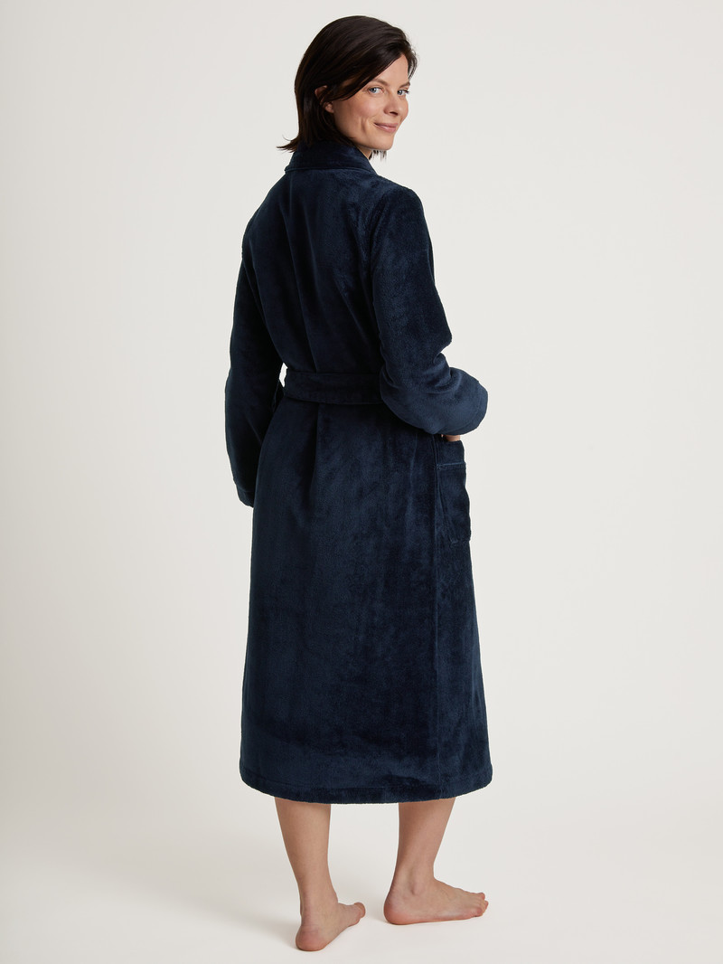 Bathrobes Calida Cosy Shower Bathrobe Noir Bleu Femme | FOR-0799774