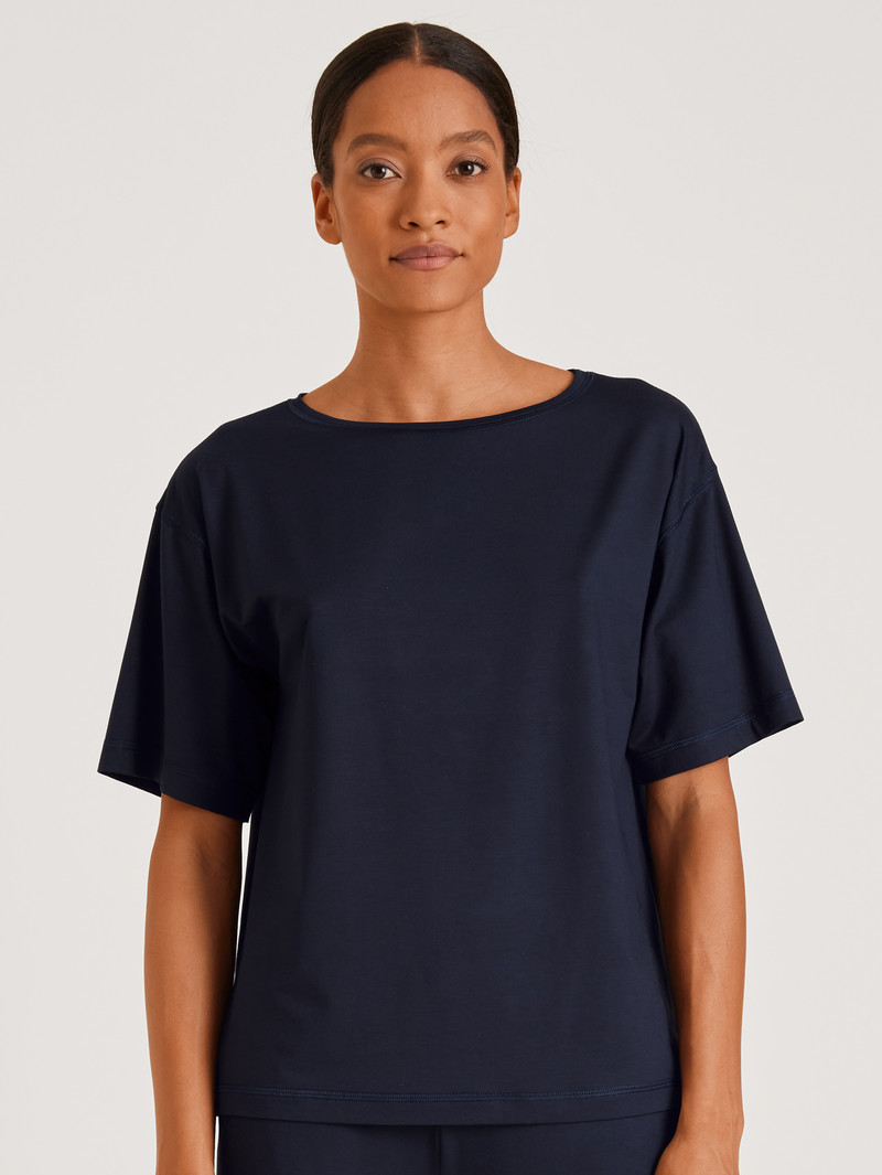 Deepsleepwear Calida Dsw Balancing Shirt Short Sleeve Noir Bleu Femme | PEL-7285587