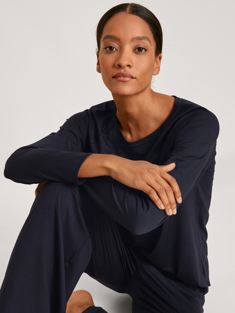 Deepsleepwear Calida Dsw Balancing Shirt Long-sleeve Noir Bleu Femme | LFX-3119794