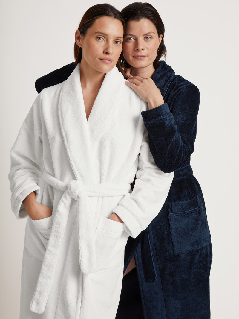 Bathrobes Calida Cosy Shower Bathrobe Noir Bleu Femme | FOR-0799774