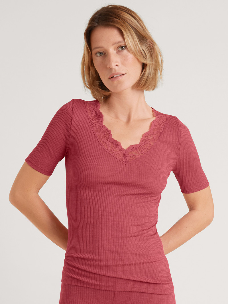 Sous Vêtement Calida Silky Wool Joy Shirt Short Sleeve Rouge Femme | VOZ-3387874