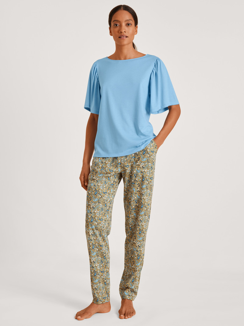 Loungewear Calida Favourites Paisley Shirt Short Sleeve Bleu Femme | ETJ-9557686