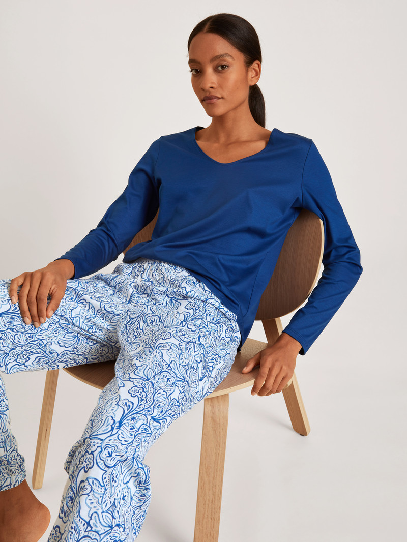 Loungewear Calida Favourites Paisley Shirt Long Sleeve Bleu Femme | XGU-6076700