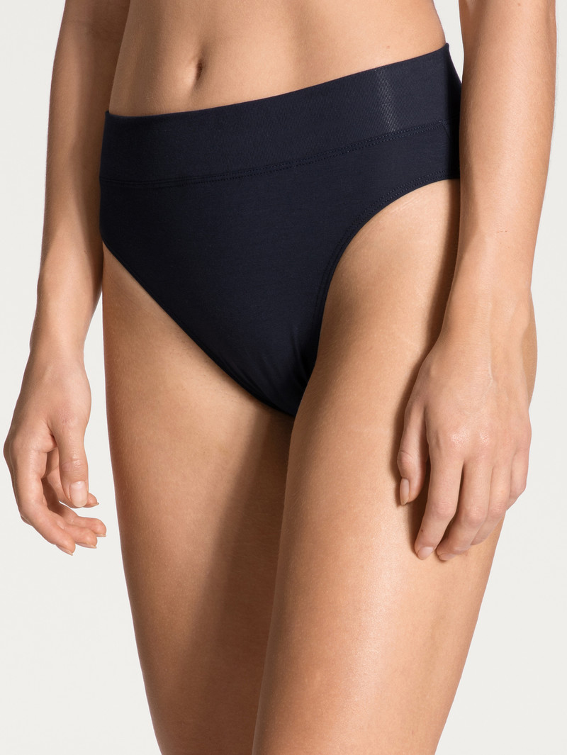 Sous Vêtement Calida Elastic Brief With Soft Waistband In Double Pack, High Waist Noir Bleu Femme | SAJ-5627667