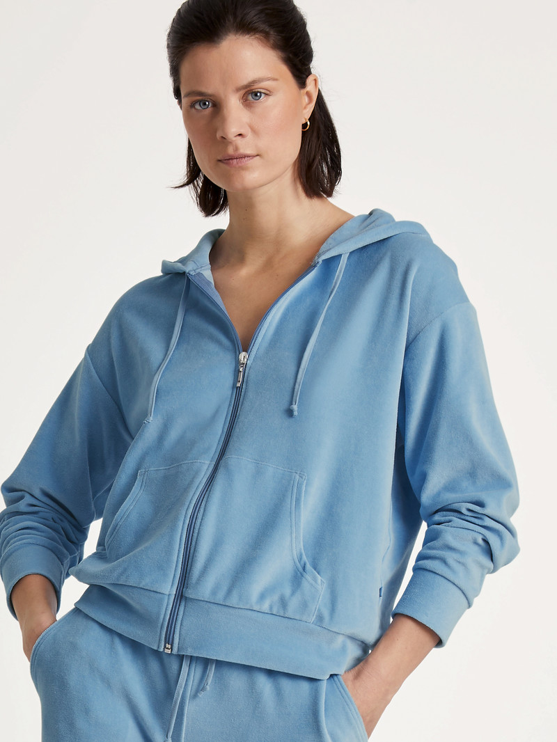 Loungewear Calida Lounge Velours Jacket Endless Sky Femme | VIB-5639770