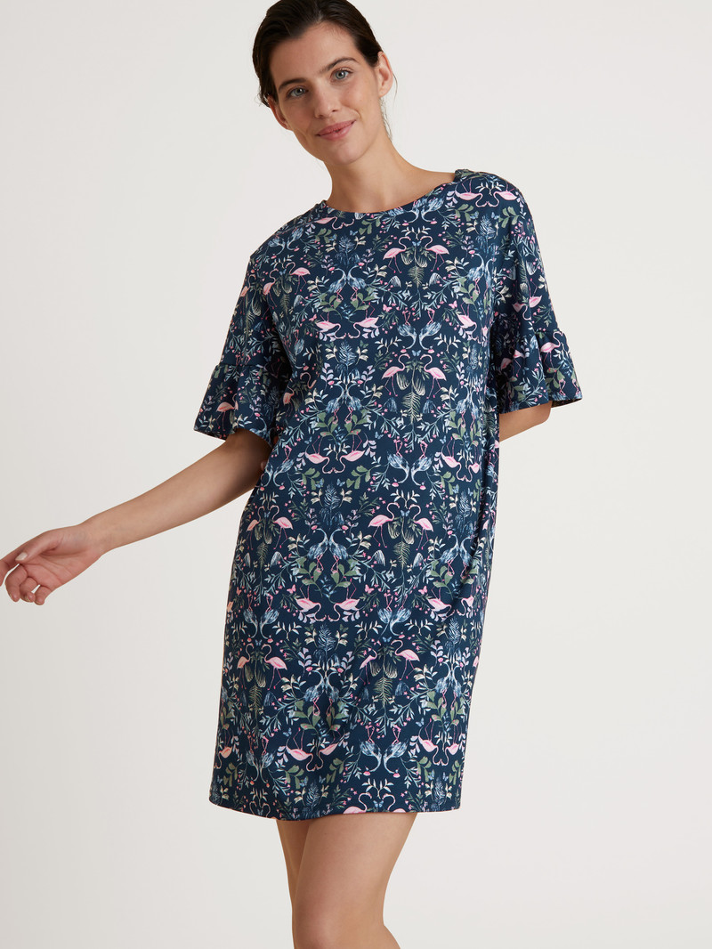 Loungewear Calida Flamingo Dreams Sleepshirt, Length 90cm Bleu Foncé Femme | LWZ-0185735