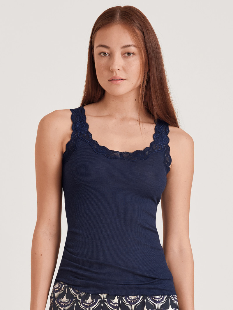 Sous Vêtement Calida Richesse Lace Tank Top Bleu Femme | ZBC-1553135